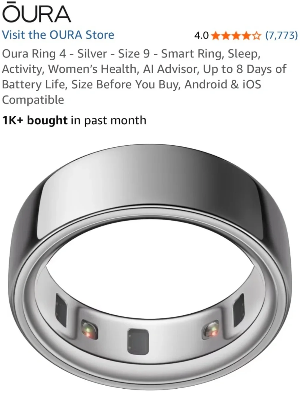 Oura ring gen 4 silver size 9